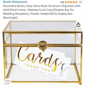 Clear glass decorative box with gold trim for cards